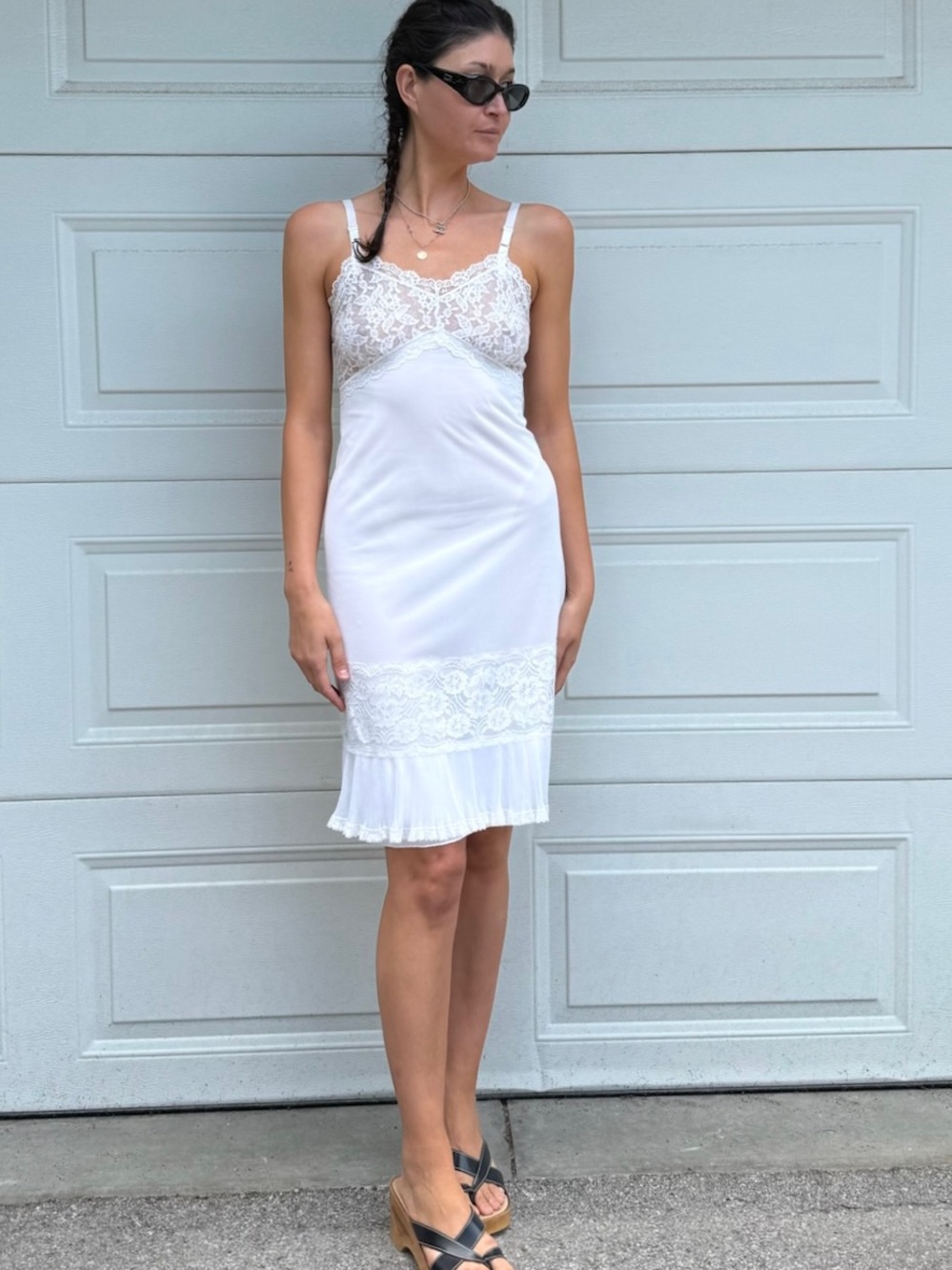 Vintage 60s White Slip with Peek-A-Boo Lace Trim and Crystal Pleat Hem Kayser ML